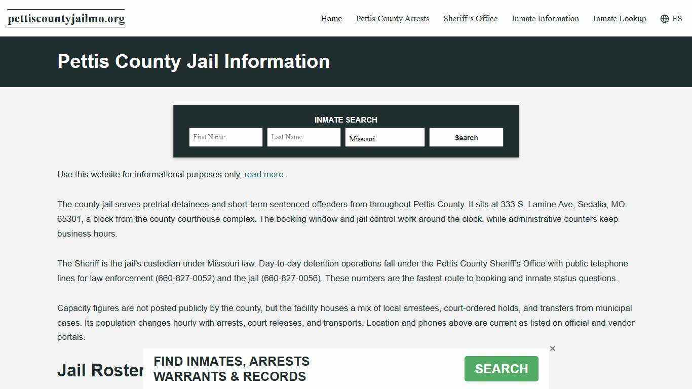 Pettis County, MO Jail Roster, Inmate Info