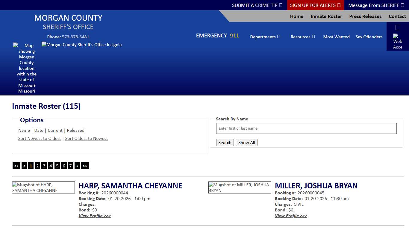 Inmate Roster - Current Inmates Booking Date Descending - Morgan County Sheriff MO
